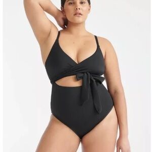 KNIX one piece black swimsuit bathing suit Sunset Wrap stretch leakproof XL new